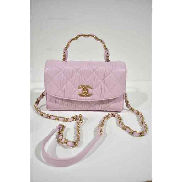 Chanel 21S CC Links Pink Mini Flap Top Handle Gold Chain Quilted Crossbody Bag - Picture 2 of 12